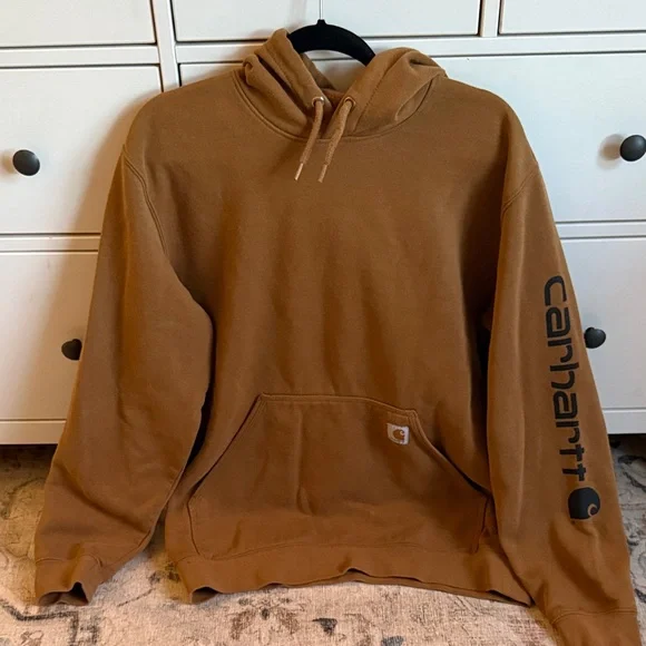 Carhartt Men's Tan Hoodie with Black Logo - Picture 1 of 3